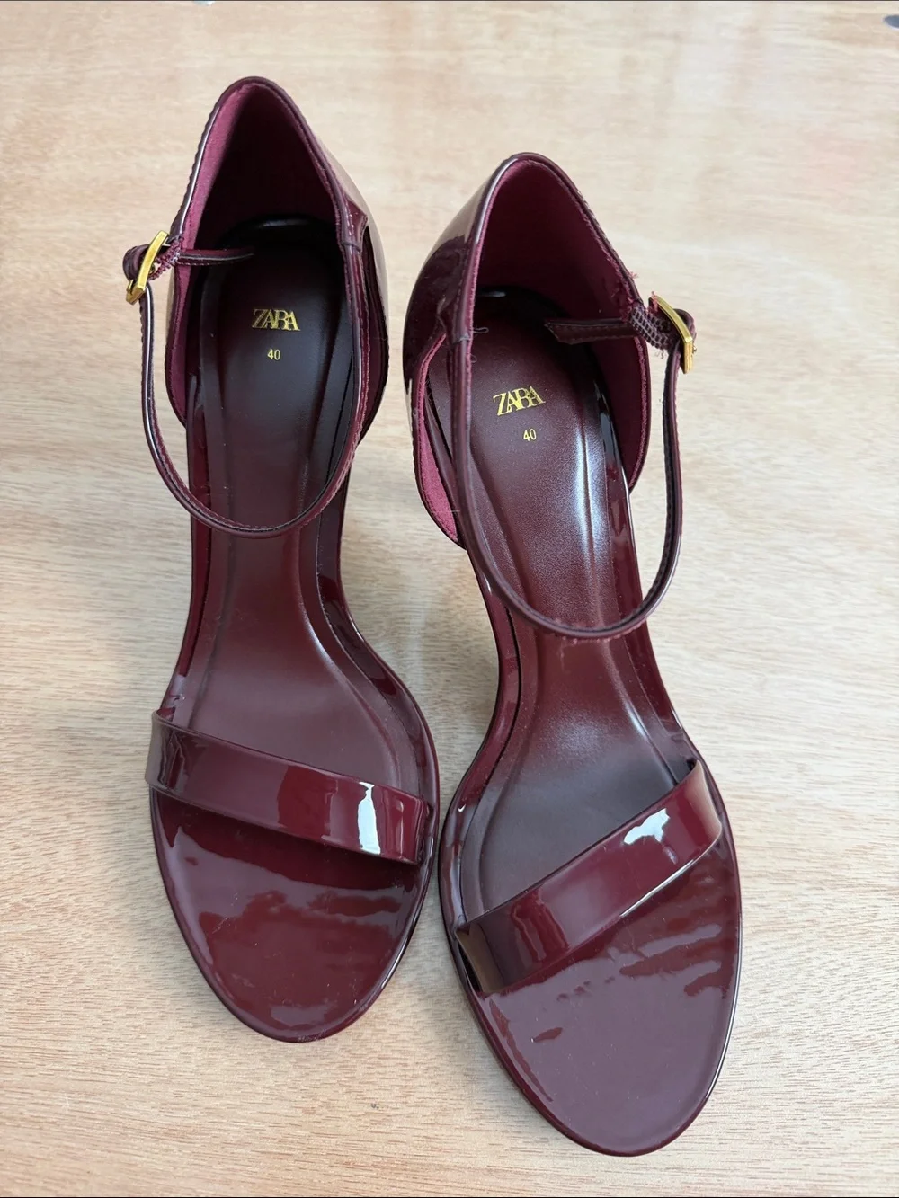 Zara Wine Patent Ankle-Strap Heels